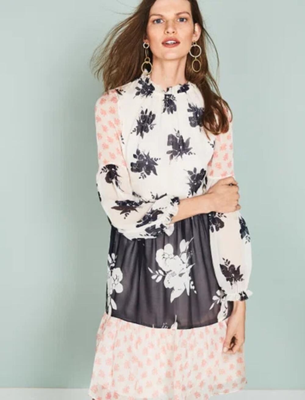 Boden ICONS Jemima 100% Silk Chiffon Ruffle A-Line Dress Multi Women's Size